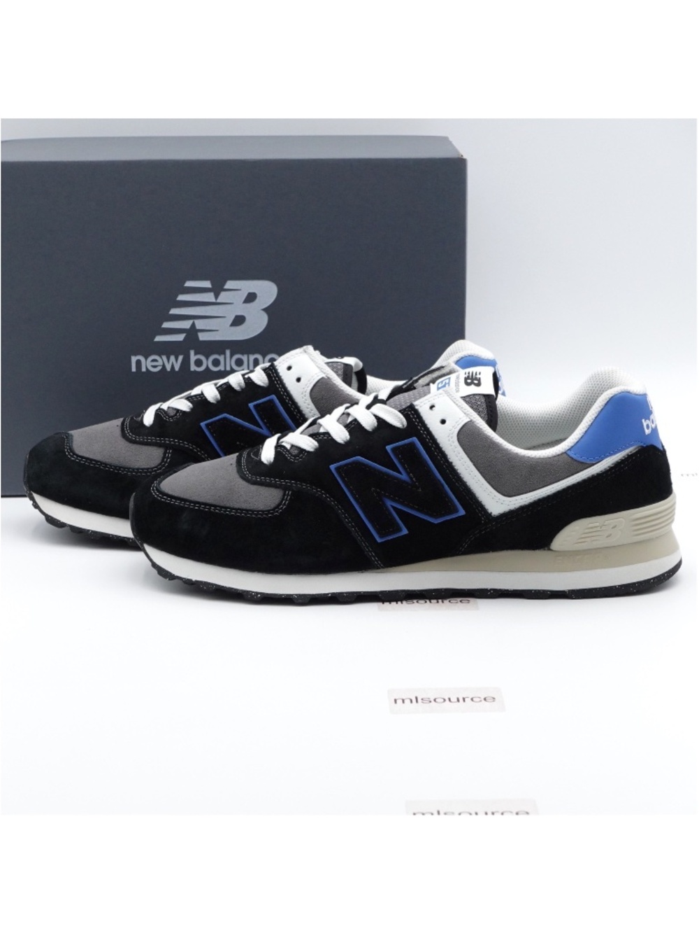 Size 13 Men's New Balance 574 Suede Sneakers U574QRB Black/Blue Agate
